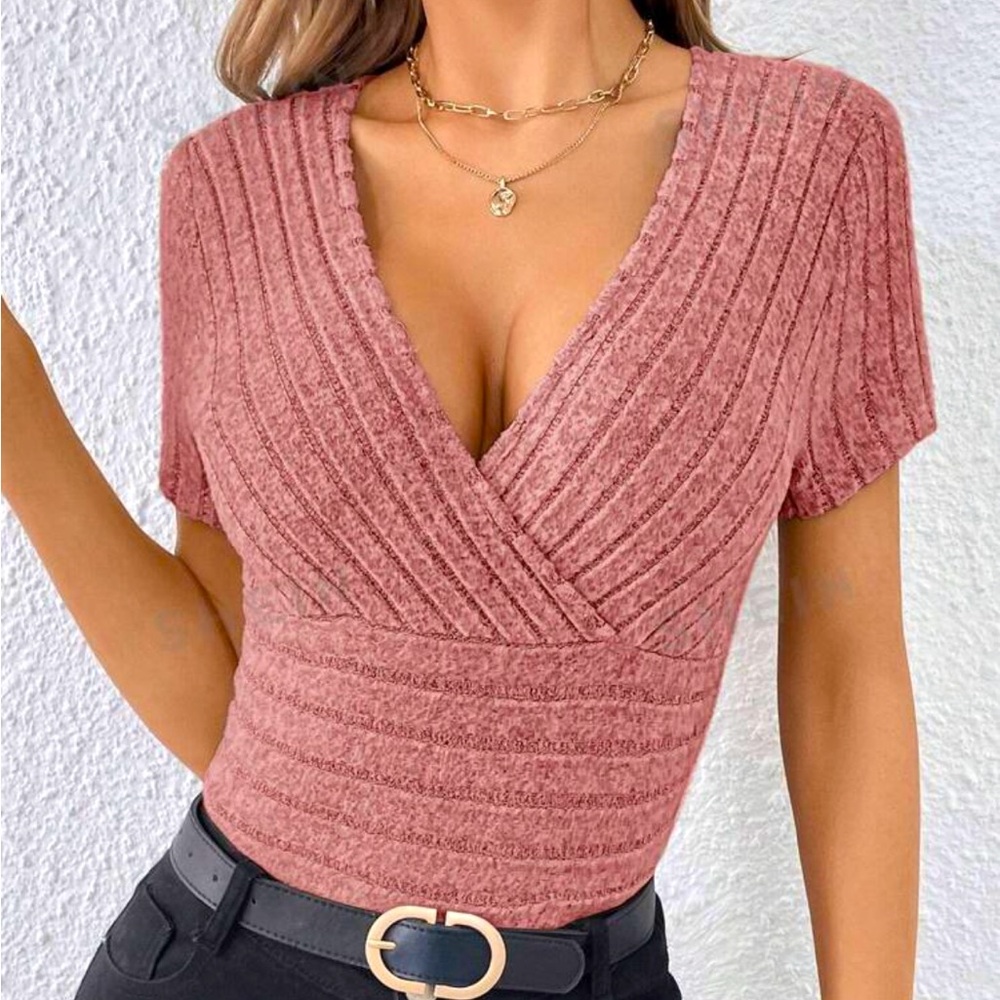 Pink Slim Fit Mock Wrap Top NEW 🏷️